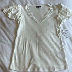 1. State Cream Ruffled Fitted Blouse, size S